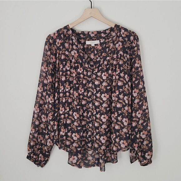Loft Floral Chiffon Button Front Blouse Size Extra Small - Picture 1 of 8